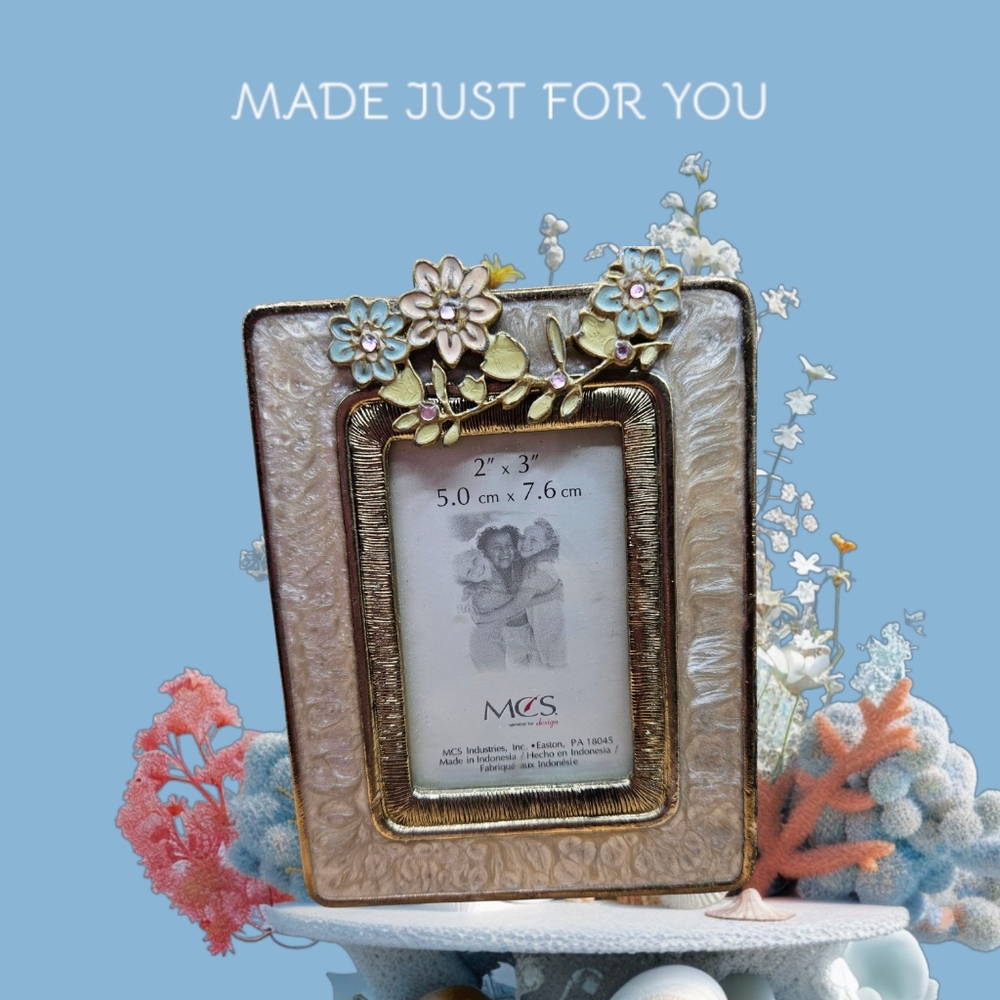 MCS Picture Frame Gold and Silver Floral With Rhinestones